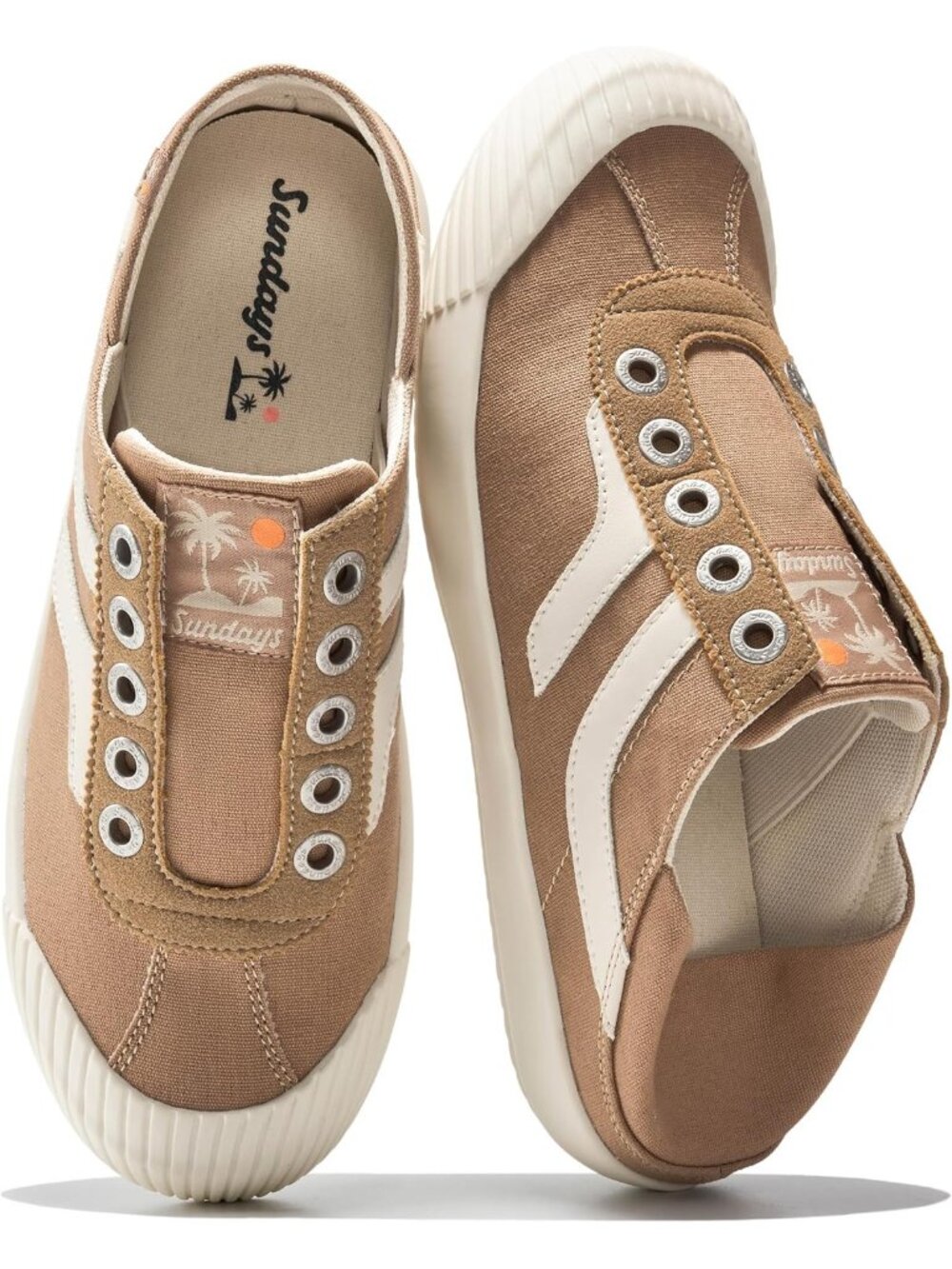 Women's Warm Taupe Beige Memory Foam Insole Backless Mule Canvas Sneaker Shoes